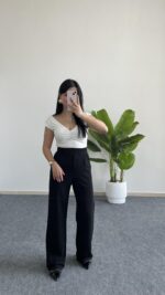 Melina Cırtlı Palazzo Pantolon - Siyah - Görsel 2