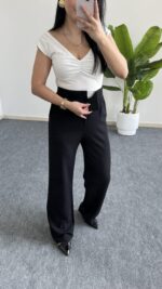 Melina Cırtlı Palazzo Pantolon - Siyah - Görsel 4