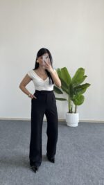 Melina Cırtlı Palazzo Pantolon - Siyah - Görsel 3