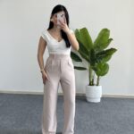 Melina Cırtlı Palazzo Pantolon - Taş