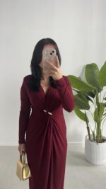 Melodi Gold Aksesuarlı Elbise - Bordo - Görsel 2