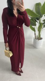 Melodi Gold Aksesuarlı Elbise - Bordo - Görsel 3