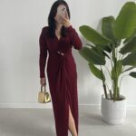 Melodi Gold Aksesuarlı Elbise - Bordo