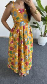 Meris Çiçekli Poplin Elbise - Sarı - Görsel 4