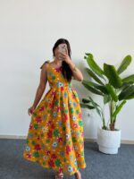 Meris Çiçekli Poplin Elbise - Sarı