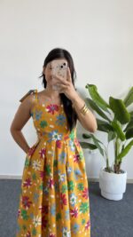 Meris Çiçekli Poplin Elbise - Sarı - Görsel 3