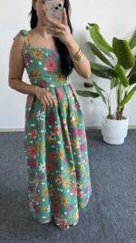 Meris Çiçekli Poplin Elbise - Yeşil - Görsel 5