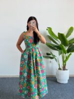 Meris Çiçekli Poplin Elbise - Yeşil - Görsel 2