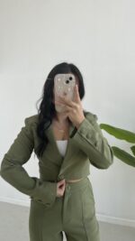 Milano Crop Ceket Pantolon Takım - Haki - Görsel 2