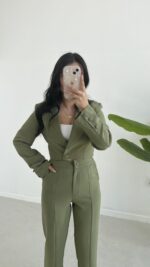 Milano Crop Ceket Pantolon Takım - Haki - Görsel 4