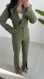Milano Crop Ceket Pantolon Takım - Haki - Görsel 9