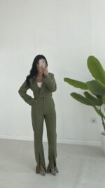 Milano Crop Ceket Pantolon Takım - Haki