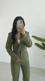 Milano Crop Ceket Pantolon Takım - Haki - Görsel 6