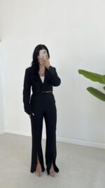 Milano Crop Ceket Pantolon Takım - Siyah - Görsel 5