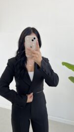 Milano Crop Ceket Pantolon Takım - Siyah - Görsel 2