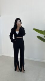 Milano Crop Ceket Pantolon Takım - Siyah