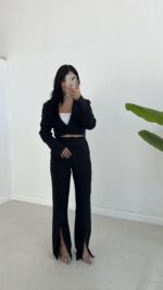 Milano Crop Ceket Pantolon Takım - Siyah - Görsel 3