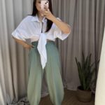Mint Yeşili Balon Model Keten Pantolon