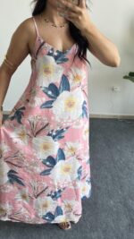 Molis Çiçek Desenli Askılı Elbise - Pudra - Görsel 7