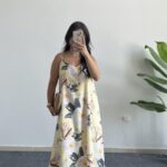 Molis Çiçek Desenli Askılı Elbise - Sarı