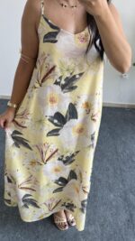 Molis Çiçek Desenli Askılı Elbise - Sarı - Görsel 8