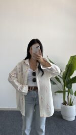 Nakışlı Keten Gömlek - Fuşya