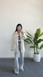 Nakışlı Keten Gömlek - Fuşya - Görsel 6