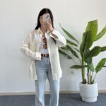 Nakışlı Keten Gömlek - Kahve