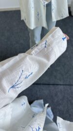 Nakışlı Keten Gömlek - Mavi - Görsel 6