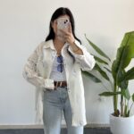 Nakışlı Keten Gömlek - Mavi