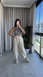 Naturel Balon Model Keten Pantolon