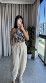 Naturel Balon Model Keten Pantolon - Görsel 3