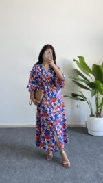 Nesli Kruvaze Viskon Elbise - Lacivert