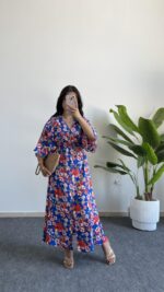 Nesli Kruvaze Viskon Elbise - Lacivert - Görsel 8