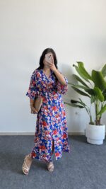 Nesli Kruvaze Viskon Elbise - Lacivert - Görsel 4