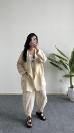 Nona Şal Yaka Müslin Ceket - Ekru - Görsel 2