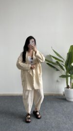 Nona Şal Yaka Müslin Ceket - Ekru