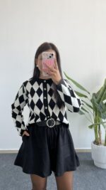 Olippe Baklava Desen Hırka- Siyah