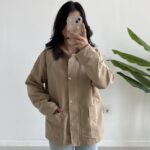 Ortis Kadife Yaka Detaylı Oversize Ceket - Sütlü Kahve