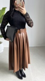 Oslo Kemerli Elbise - Kahve - Görsel 4