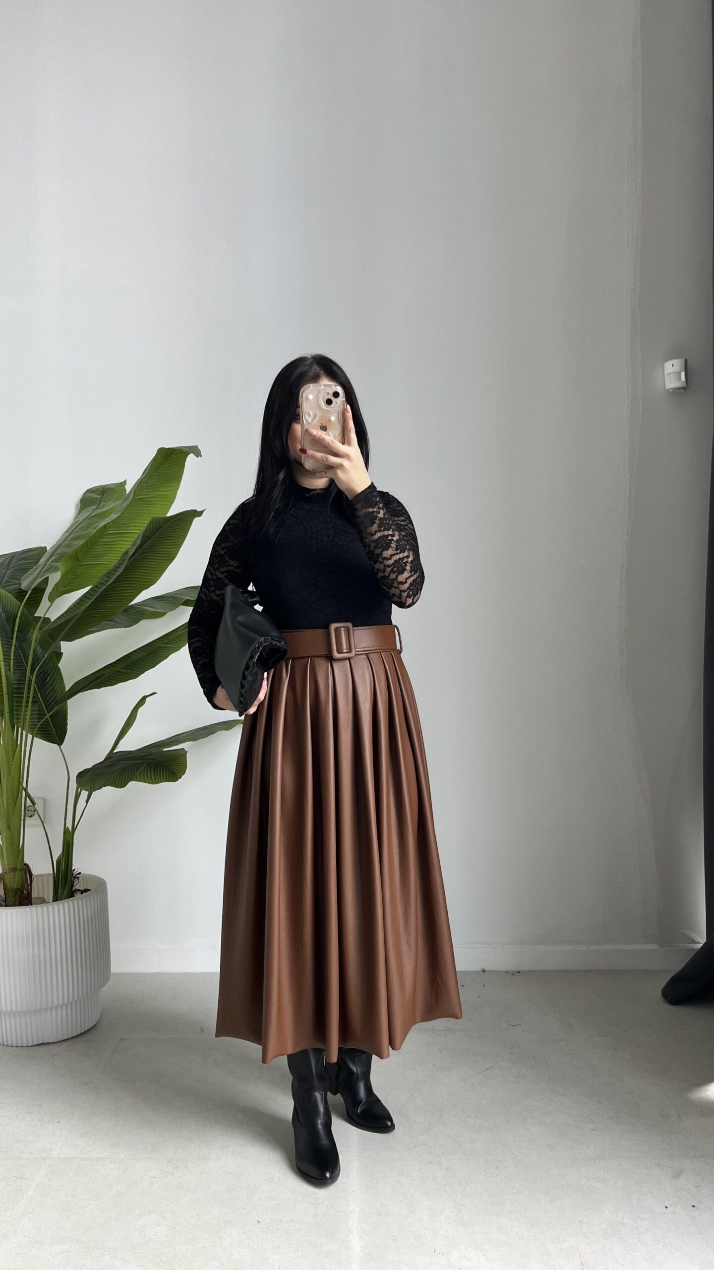 oslo-kemerli-elbise-kahve-571cf.jpeg Oslo Kemerli Elbise - Kahve - Görsel 1