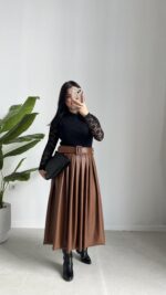 Oslo Kemerli Elbise - Kahve - Görsel 10