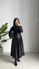 Oslo Kemerli Elbise - Siyah - Görsel 8