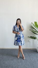 Otia Kemerli Viskon Elbise - Mavi - Görsel 2