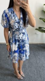 Otia Kemerli Viskon Elbise - Mavi - Görsel 8