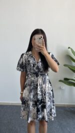 Otia Kemerli Viskon Elbise - Siyah - Görsel 3