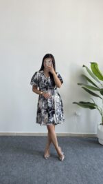 Otia Kemerli Viskon Elbise - Siyah - Görsel 5