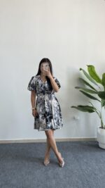 Otia Kemerli Viskon Elbise - Siyah - Görsel 4