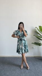 Otia Kemerli Viskon Elbise - Yeşil - Görsel 4