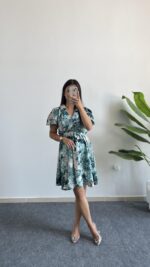 Otia Kemerli Viskon Elbise - Yeşil - Görsel 2